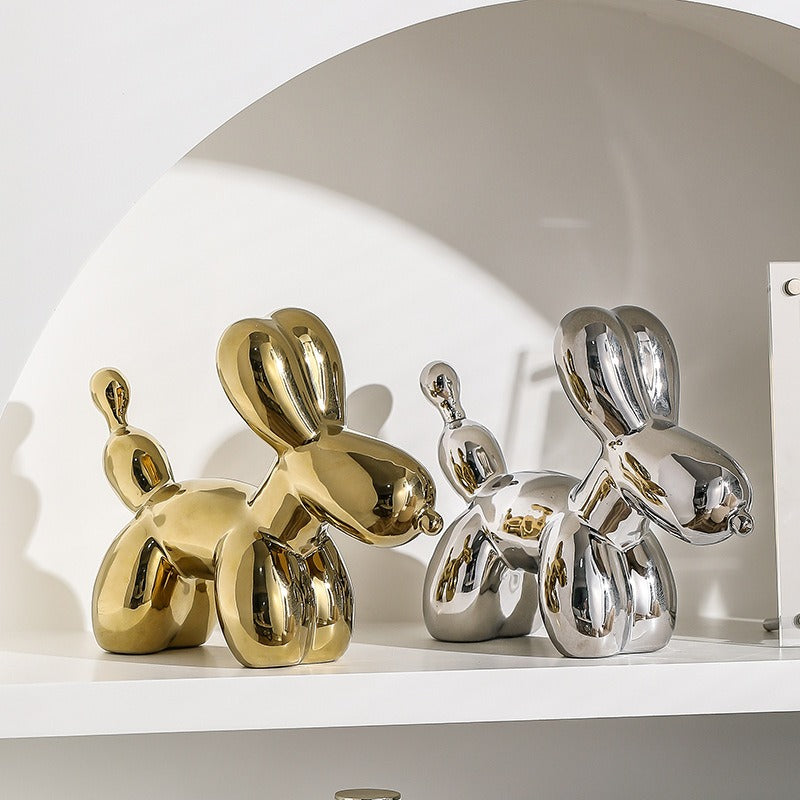 Nordic Light Luxury Porcelain Balloon Dog Figurine Electroplated Decor