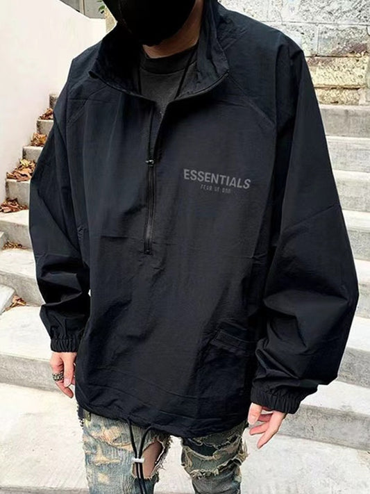 Mens FOG Essentials Half Zip Hooded Cotton Windbreaker Jacket