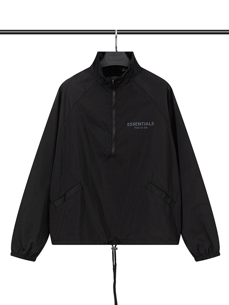 Mens FOG Essentials Half Zip Hooded Cotton Windbreaker Jacket