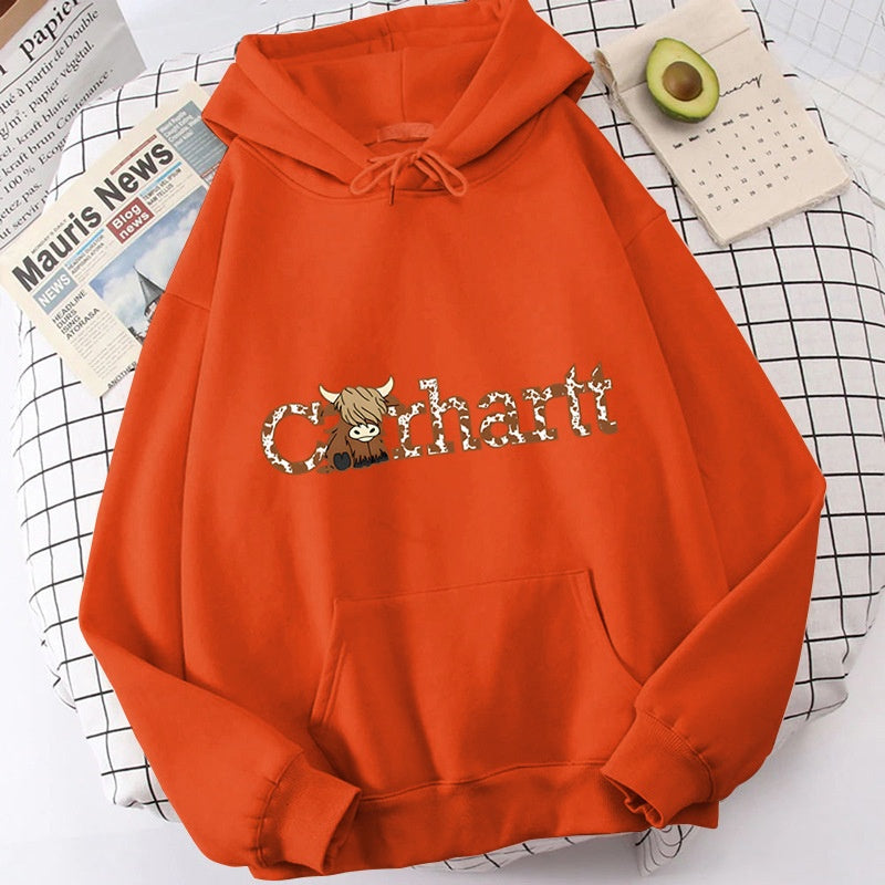 Womens Cow Print Hoodie Loose Fit Long Sleeve Casual Pullover Sweatshirt