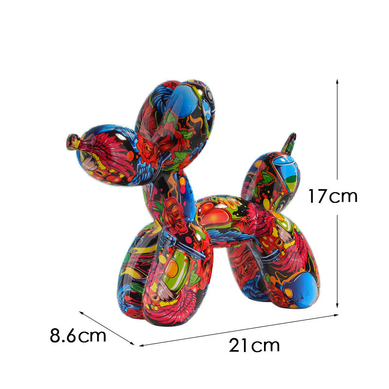 Black And White Plaid Balloon Dog Resin Ornament for Living Room Decor