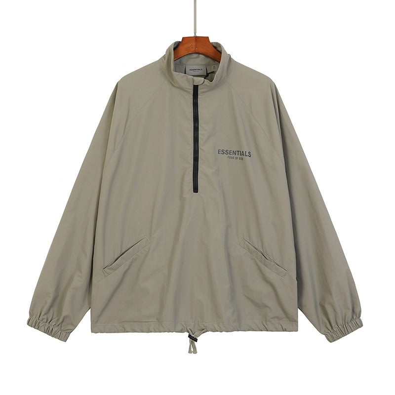 Mens FOG Essentials Half Zip Hooded Cotton Windbreaker Jacket
