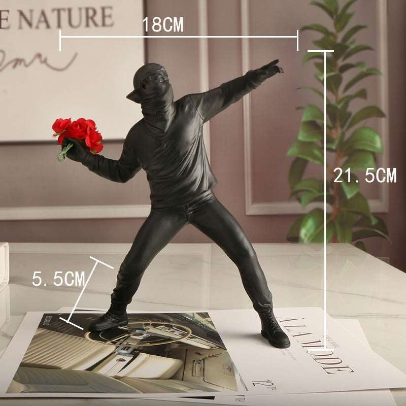 Banksy Flower Thrower Resin Statue Modern Home Art Decoration
