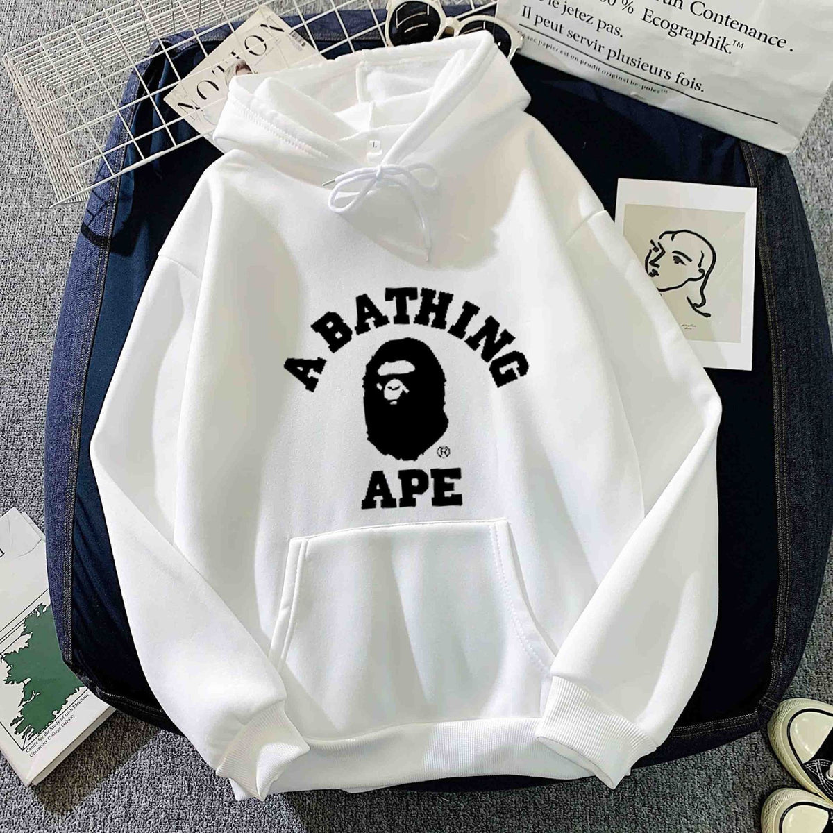 BAPE Letter Print Long Sleeve Hooded Sweatshirt For Unisex Casual Wear