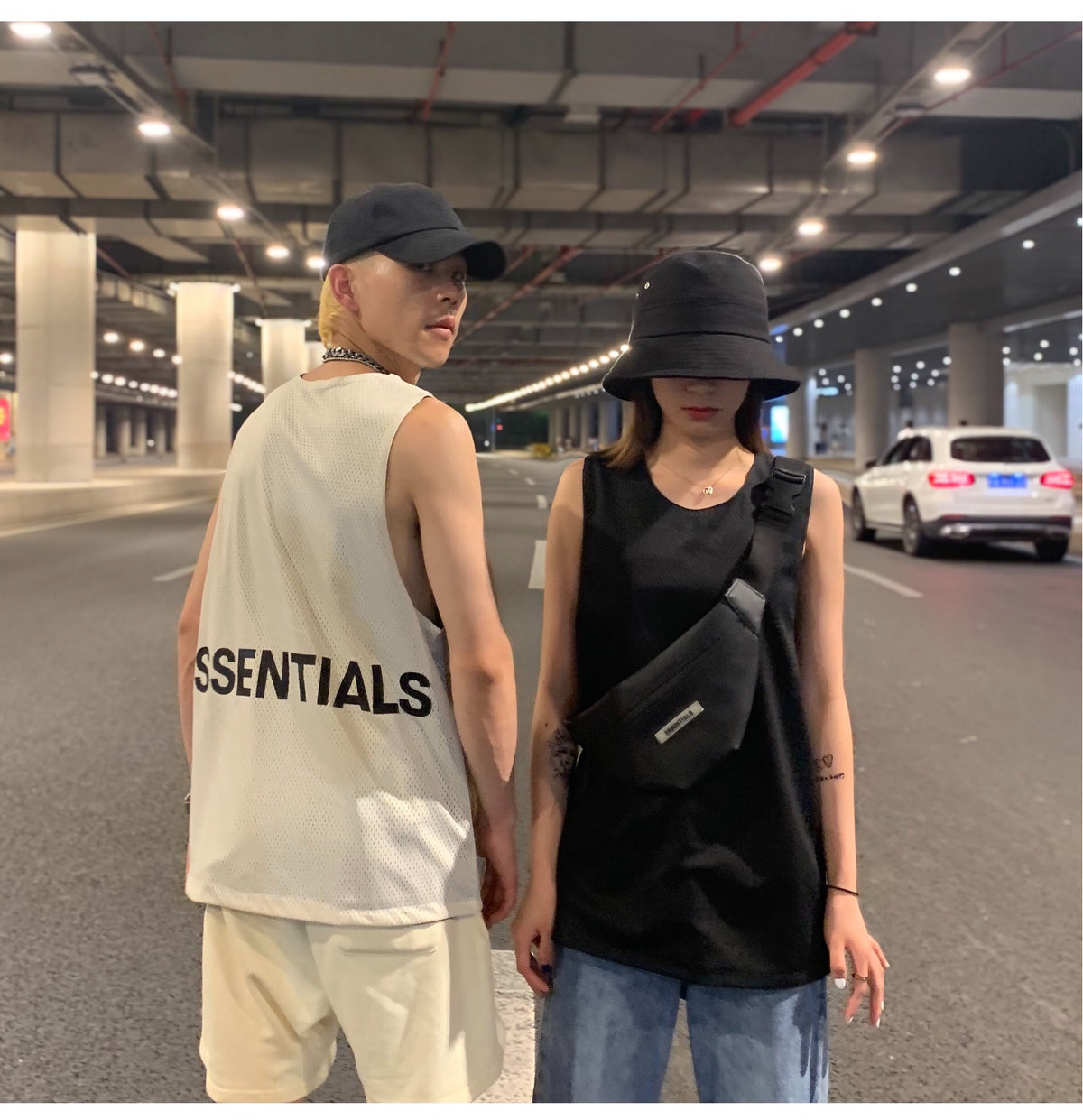 FOG Essentials Double Line Mesh Sleeveless Cotton Vest Tank Top for Men