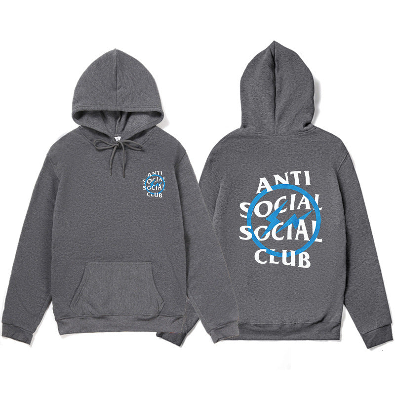 Mens Anti Social Club Letter Print Long Sleeve Hooded Sweatshirt