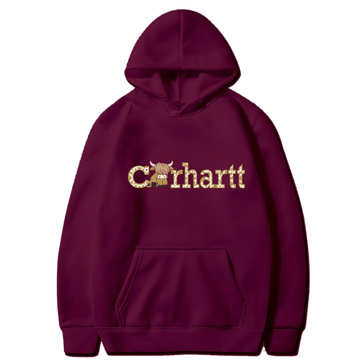 Womens Cow Print Carhartt Graphic Hoodie Long Sleeve Casual Pullover