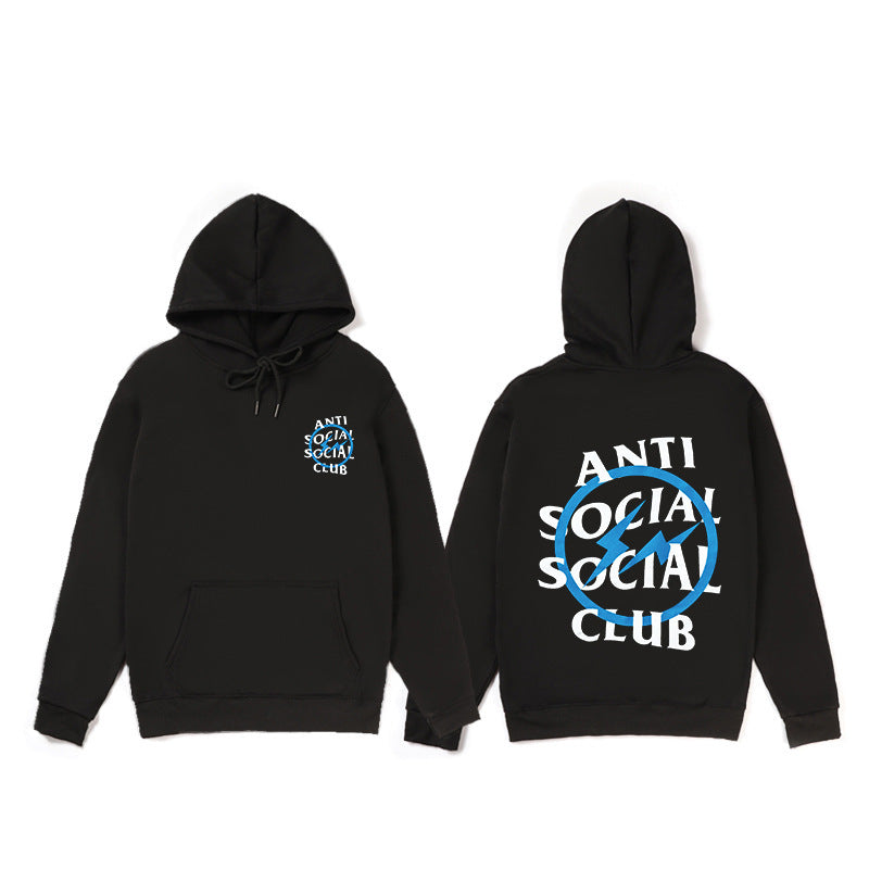 Mens Anti Social Club Letter Print Long Sleeve Hooded Sweatshirt