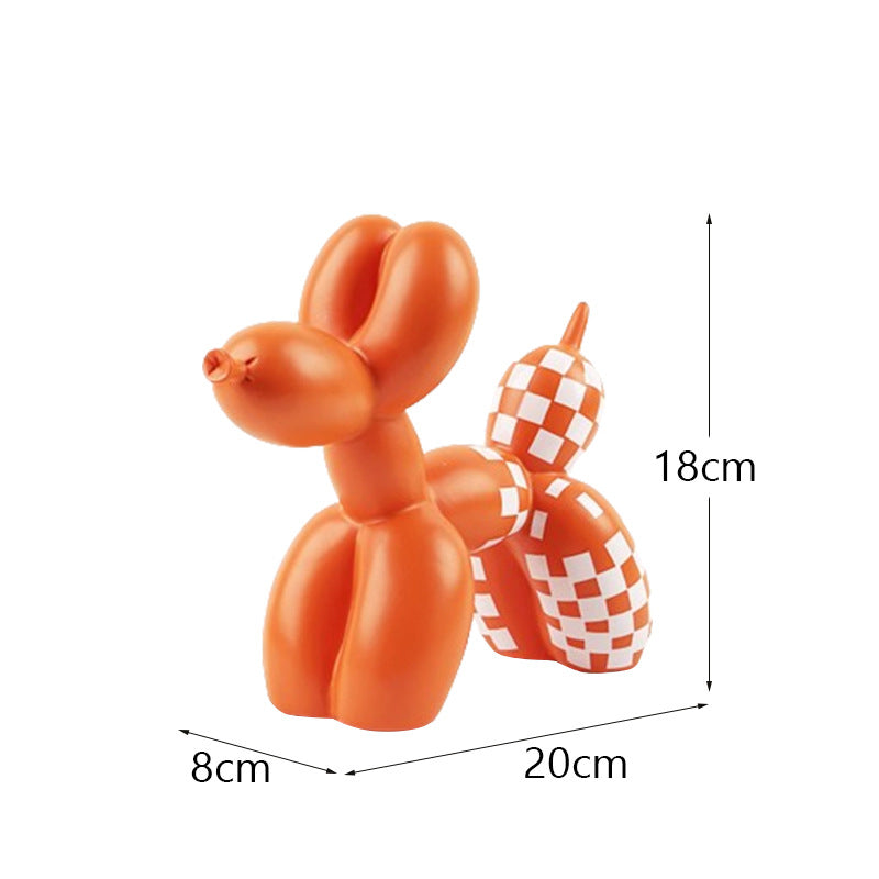 Black And White Plaid Balloon Dog Resin Ornament for Living Room Decor