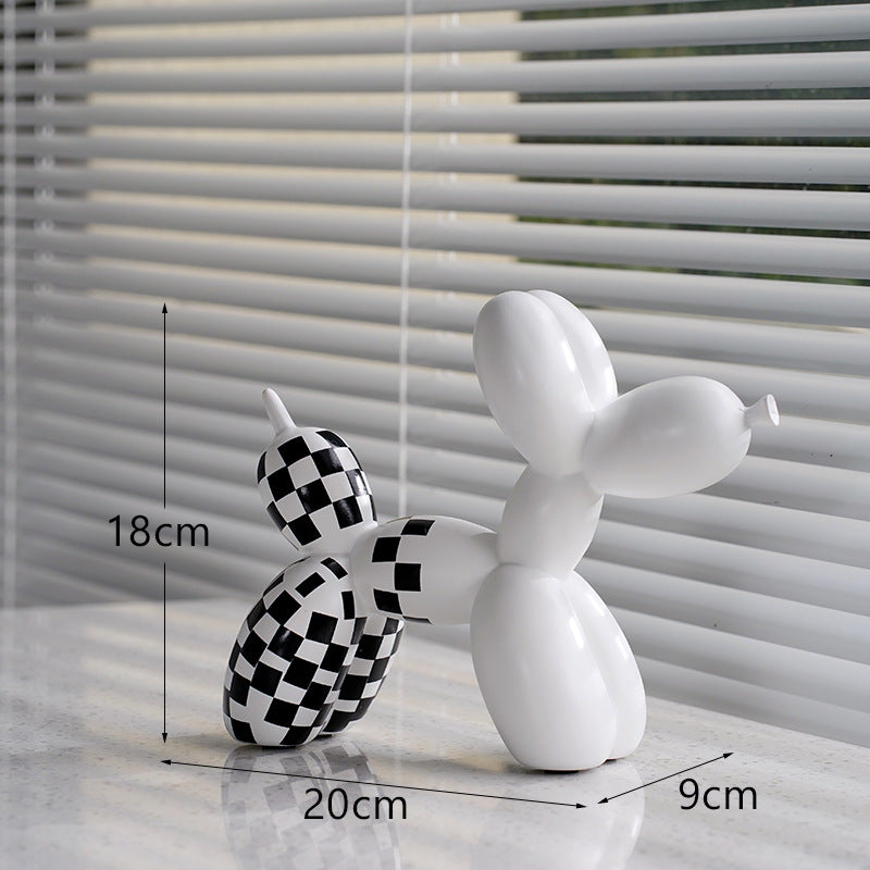 Black And White Plaid Balloon Dog Resin Ornament for Living Room Decor