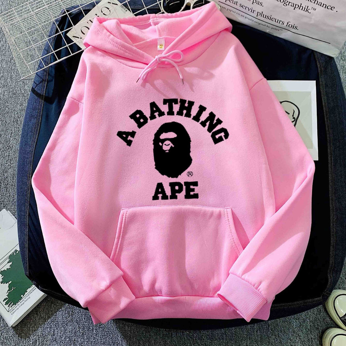 BAPE Letter Print Long Sleeve Hooded Sweatshirt For Unisex Casual Wear