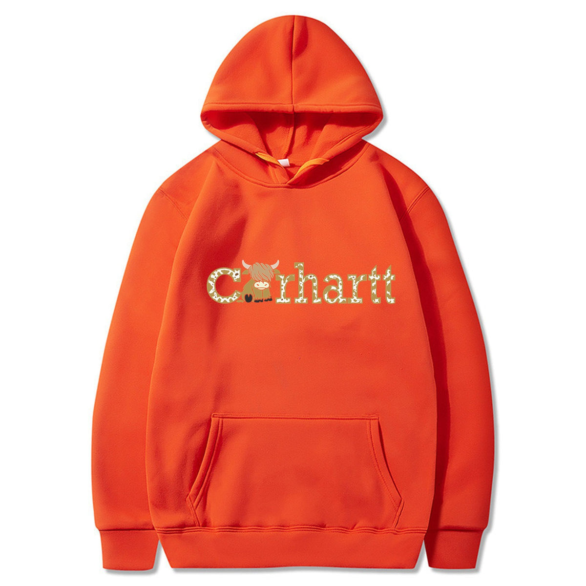Womens Cow Print Carhartt Graphic Hoodie Long Sleeve Casual Pullover