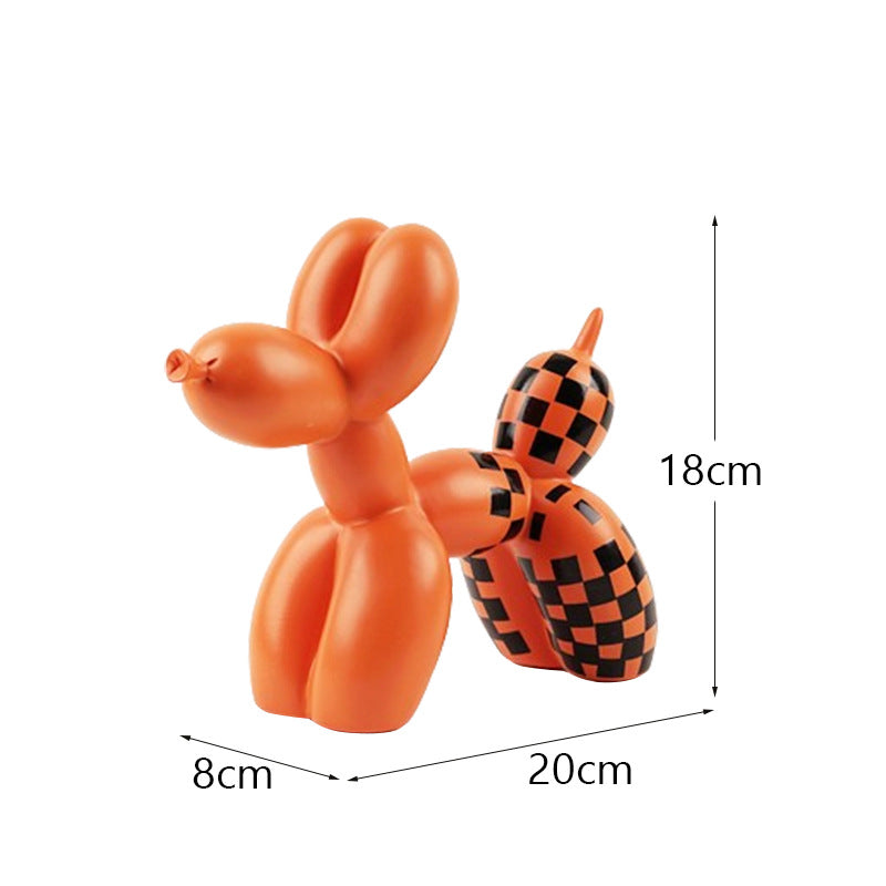 Black And White Plaid Balloon Dog Resin Ornament for Living Room Decor