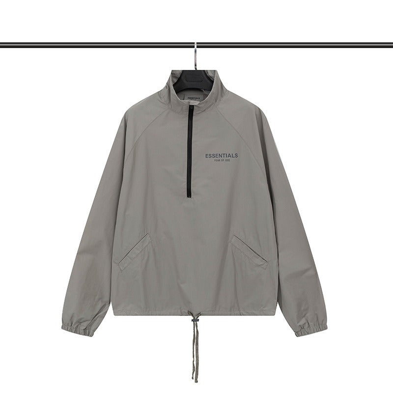 Mens FOG Essentials Half Zip Hooded Cotton Windbreaker Jacket