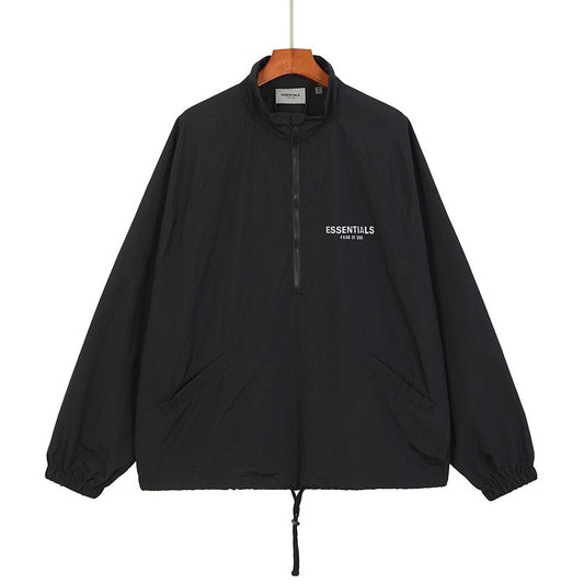 Mens FOG Essentials Half Zip Hooded Cotton Windbreaker Jacket