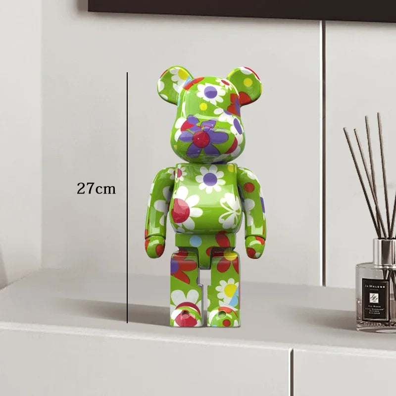 27cm Graffiti Bearbrick Resin Bear Statue Desktop Ornament Home Decor