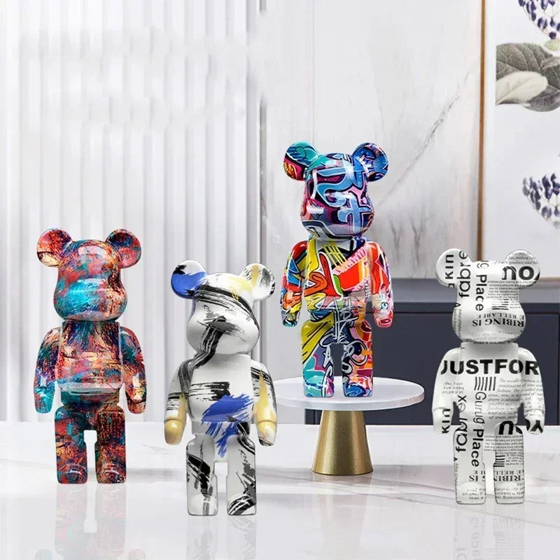 27cm Graffiti Bearbrick Resin Bear Statue Desktop Ornament Home Decor