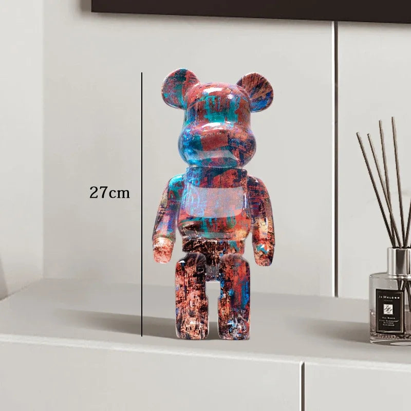 27cm Graffiti Bearbrick Resin Bear Statue Desktop Ornament Home Decor