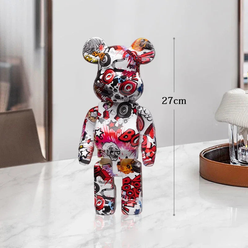 27cm Graffiti Bearbrick Resin Bear Statue Desktop Ornament Home Decor