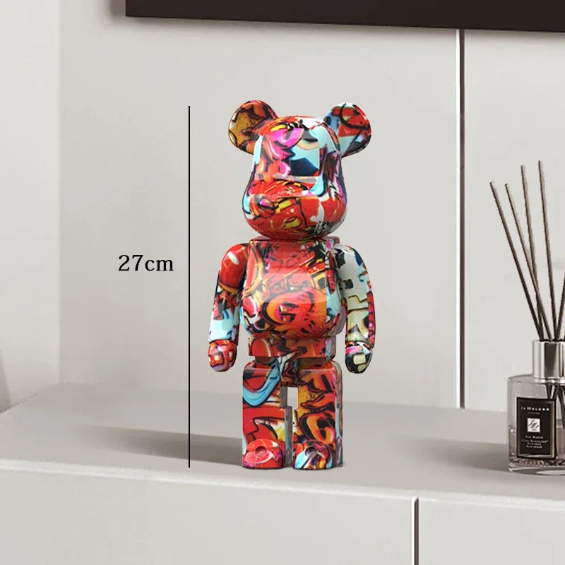 27cm Graffiti Bearbrick Resin Bear Statue Desktop Ornament Home Decor