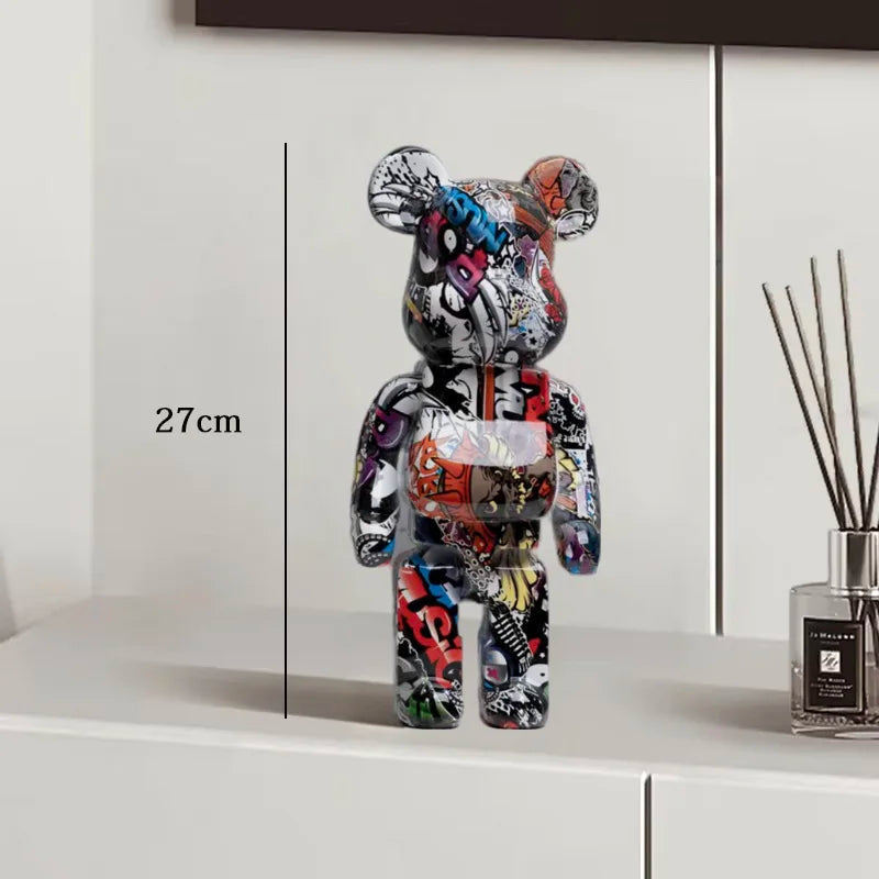 27cm Graffiti Bearbrick Resin Bear Statue Desktop Ornament Home Decor