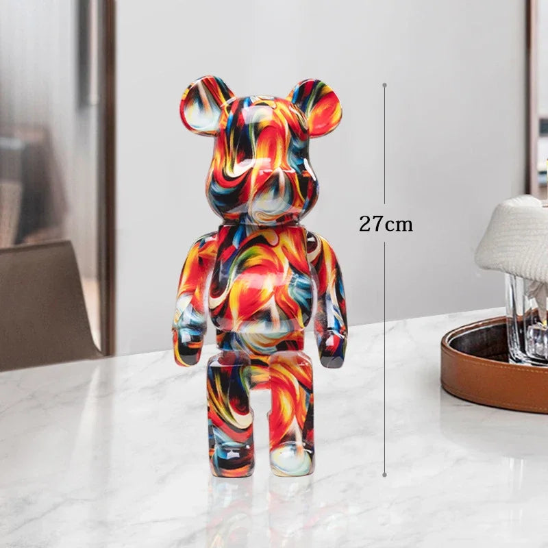 27cm Graffiti Bearbrick Resin Bear Statue Desktop Ornament Home Decor