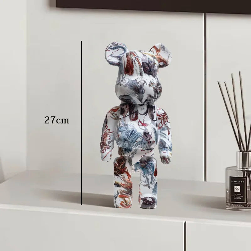 27cm Graffiti Bearbrick Resin Bear Statue Desktop Ornament Home Decor