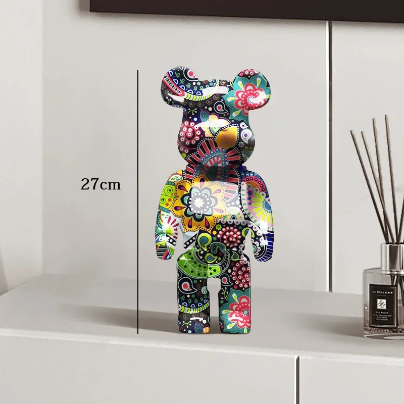 27cm Graffiti Bearbrick Resin Bear Statue Desktop Ornament Home Decor