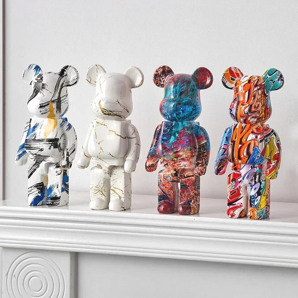 27cm Graffiti Bearbrick Resin Bear Statue Desktop Ornament Home Decor