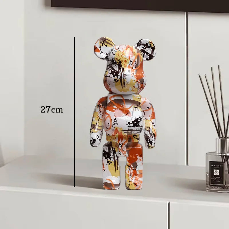 27cm Graffiti Bearbrick Resin Bear Statue Desktop Ornament Home Decor
