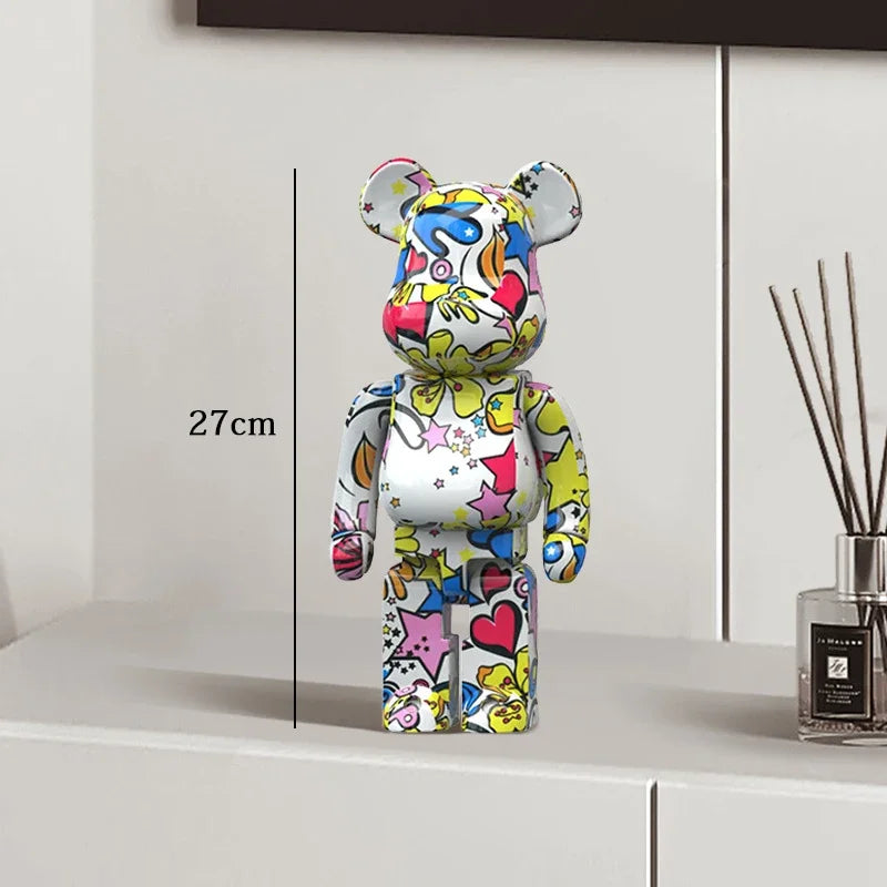 27cm Graffiti Bearbrick Resin Bear Statue Desktop Ornament Home Decor