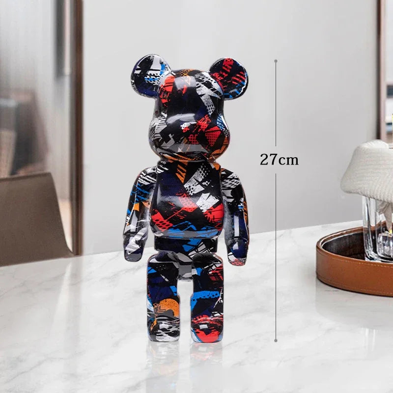 27cm Graffiti Bearbrick Resin Bear Statue Desktop Ornament Home Decor