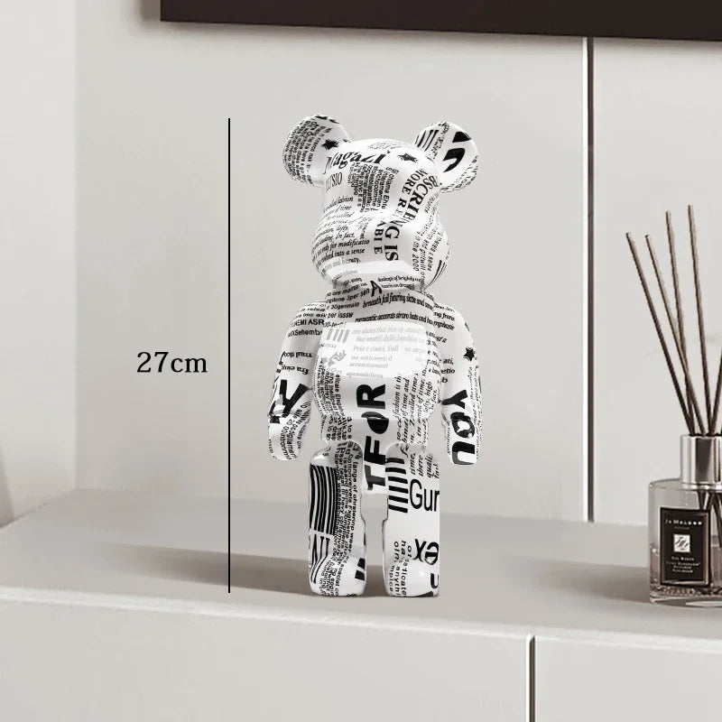 27cm Graffiti Bearbrick Resin Bear Statue Desktop Ornament Home Decor