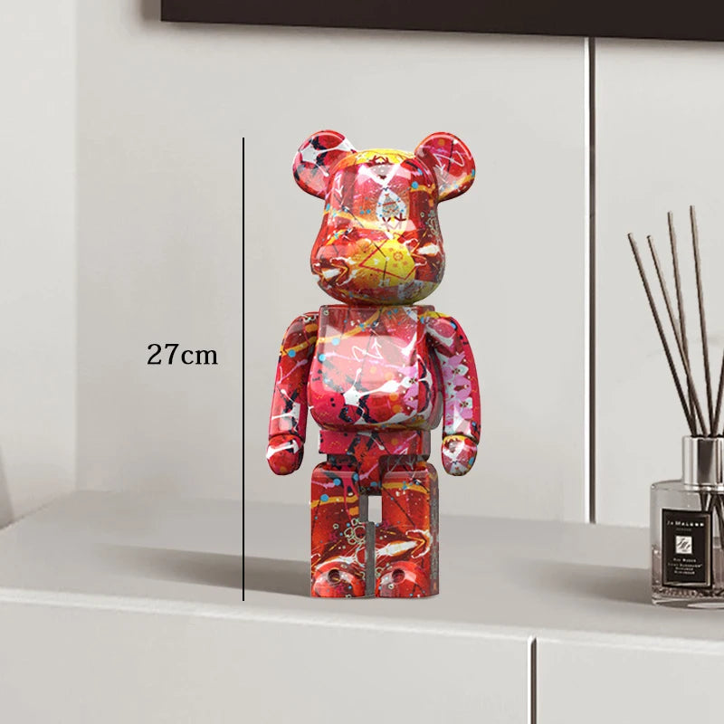 27cm Graffiti Bearbrick Resin Bear Statue Desktop Ornament Home Decor