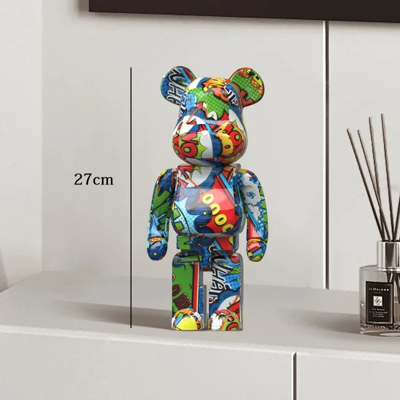 27cm Graffiti Bearbrick Resin Bear Statue Desktop Ornament Home Decor