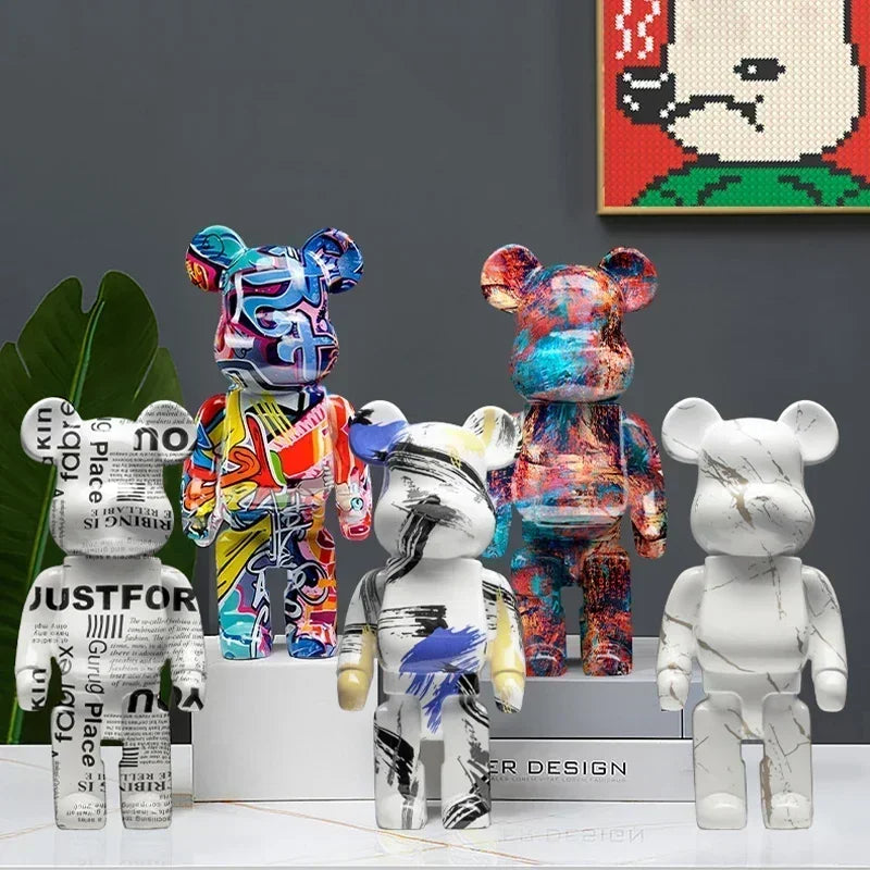 27cm Graffiti Bearbrick Resin Bear Statue Desktop Ornament Home Decor