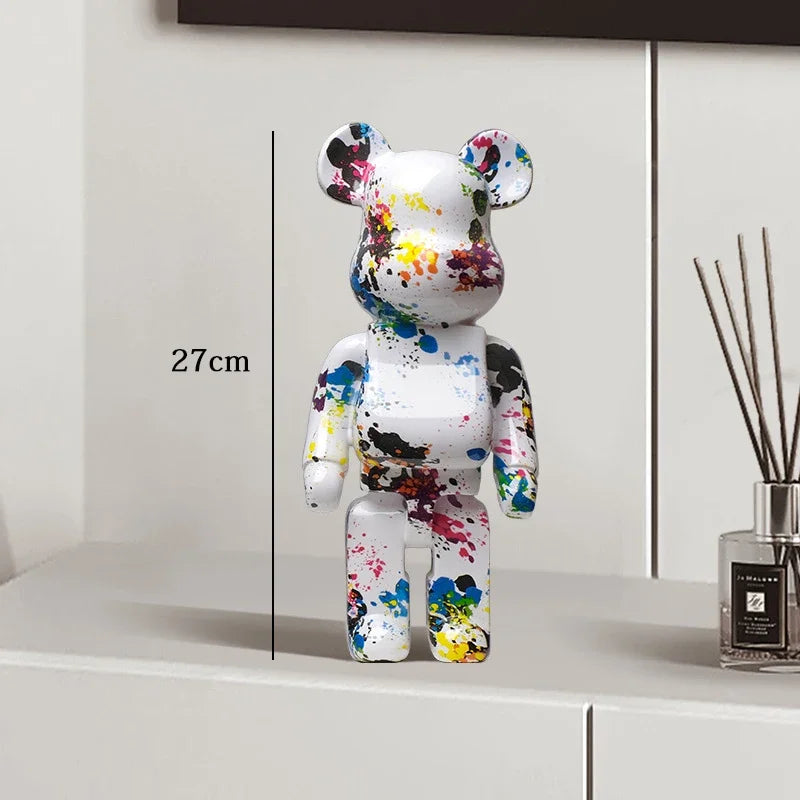 27cm Graffiti Bearbrick Resin Bear Statue Desktop Ornament Home Decor