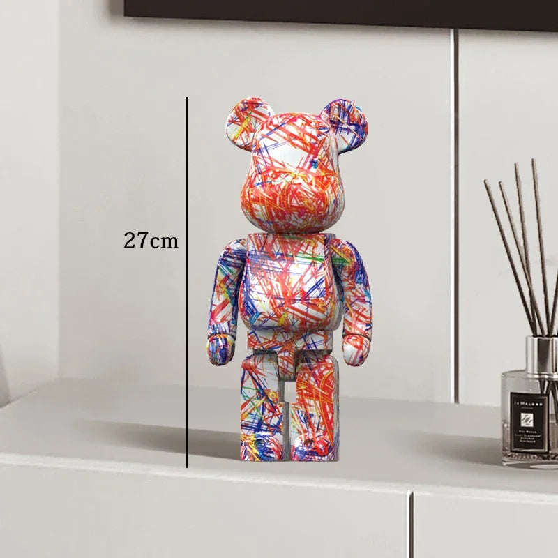 27cm Graffiti Bearbrick Resin Bear Statue Desktop Ornament Home Decor