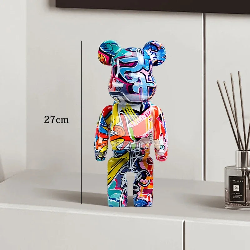 27cm Graffiti Bearbrick Resin Bear Statue Desktop Ornament Home Decor